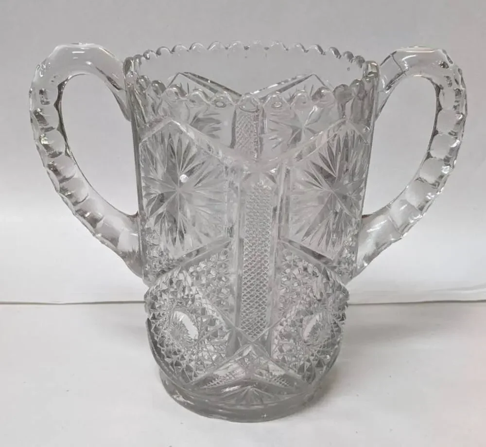 Vintage EAPG Glass Spooner Celery Vase Victorian Cut Glass Clear Handles